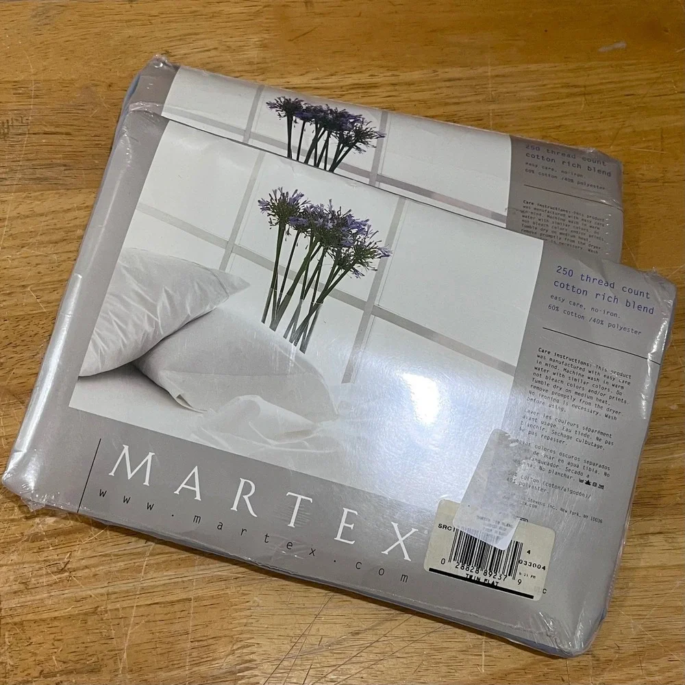 Martex Twin Sheet Set Light‎ Blue 250 TC Cotton Blend Flat & Deep Fitted Vtg Y2K